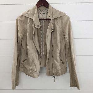 Creamy Moto Jacket With Hood 100% Cotton